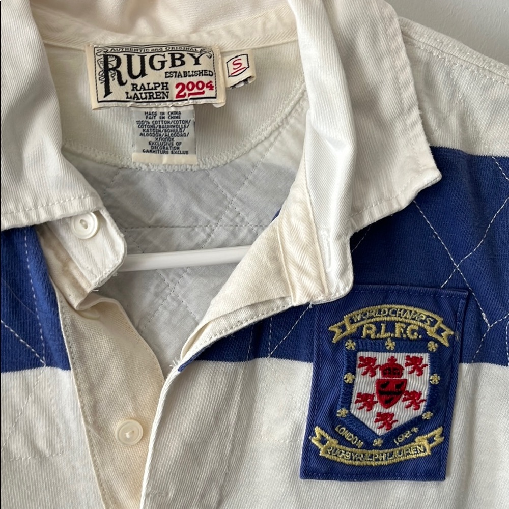 Ralph Lauren Rugby Blue & White Striped Polo Shirt small - Picture 2 of 9